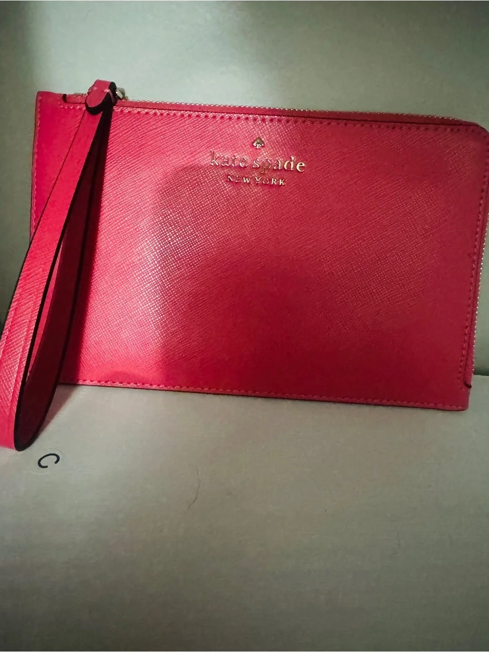 kate spade Pink Leather Zip Cardholder Wristlet with Gold Hardware